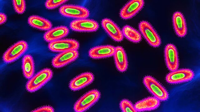 Bacterial infection Yersinia pestis microscopy fluorescent microscopic animation