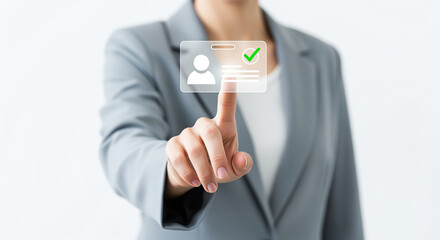 Identity approval touchpoint for banks and fintech KYC (know your customer) verification for secure account signup and access control workflows or privacy notices  client trust messaging