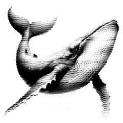 Whale vintage y2k halftone art, whale halftone stipple brutalist retro vector png with transparent background, bloom 2000s aesthetic photocopy effect tattoo © Twin Design