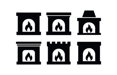 Fototapeta premium Cozy fireplaces icon set for home design and winter warmth themes