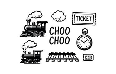 Obraz premium Vintage train travel icons for collectibles and design projects
