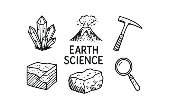 Earth science exploration icons for educational and design use