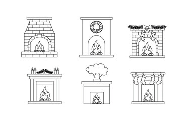 Cozy home fireplace icons for winter and holiday design projects
