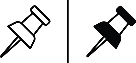 Pushpin Icon Set: A minimalistic set of two pushpin icons, rendered in both outline and solid styles, offering a versatile representation of marking or pinning concepts.
