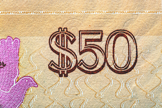 Guyana 50 Dollars 2016 Banknotes.Macau head portrait, Guyana map.Bonistics.World money collection. - Powered by Adobe