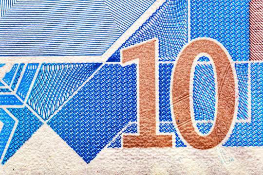 Qatari 10 Riyal 2020 Banknotes.Lusail Stadium, Torch Tower (Aspire Zone), Sidra Medicine and Education City (Qatar Foundation).Bonistics.Fragment banknote for design purpose.