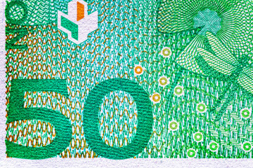 Norway 50 Kroner 2008.Peter Christen Asbj&oslash;rnsen is a Norwegian writer and scientist.Drawings by Theodor Kittelsen. Water lilies.Bonistics.Fragment banknote for design purpose.