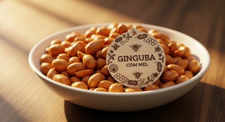 Golden Sweetness: Honeyed Peanuts with Pau-Rosa Tag & Bee-Honeycomb Motifs
