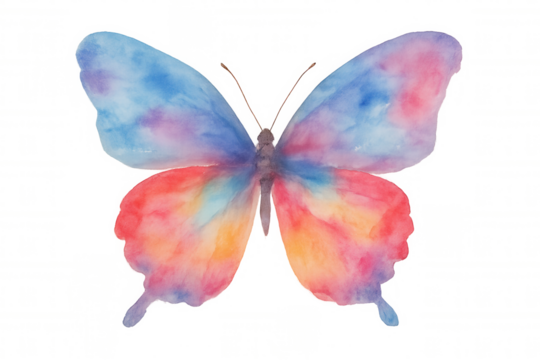 Colorful watercolor butterfly illustration on transparent background, symbolizing freedom and transformation