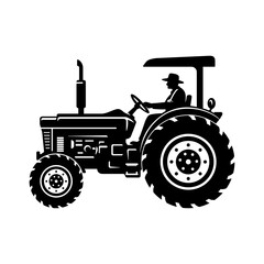 Farmer Driving Tractor Silhouette Vector Illustration