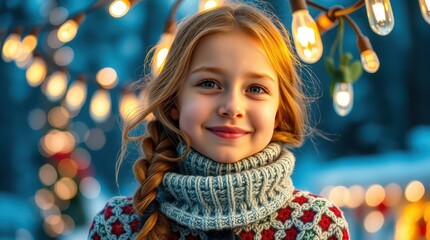The girl is smiling and looking at the camera in the new year.