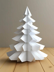 White papercraft christmas tree on wooden table