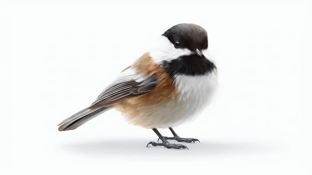 Adorable Chickadee Bird Posing on White Background.