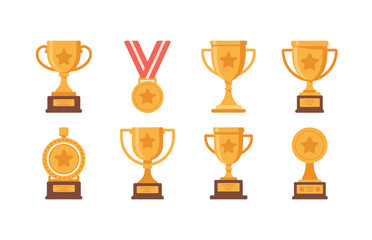 Golden awards and trophies for winners and champions of competitions and games