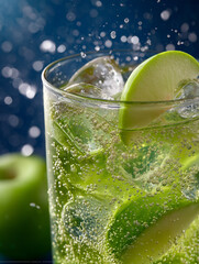 Green apple soda splashing refreshing cold drink