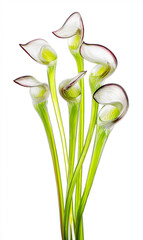 Glass calla lily flowers creating elegant art sculpture