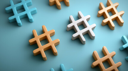 Hashtag symbols creating social media communication network concept