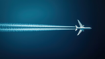 Airplane Contrail - A Silver Bird Soaring Through the Azure Sky.