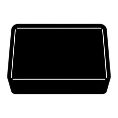 Simple monochrome illustration of a rectangular food container with rounded edges