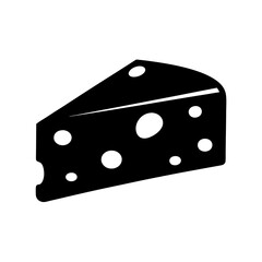 Cartoon cheese wedge with holes, a black and white simplistic illustration