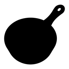 Stylized black silhouette drawing of a nonstick frying pan with handle