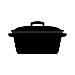 Simple black and white graphic of a covered stock pot design element