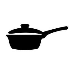 Black silhouette of a cooking pot with lid and handle on white