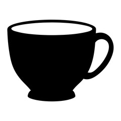Minimalist black and white image of a classic coffee or tea mug silhouette