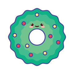 Cute Kawaii Christmas Wreath Vector