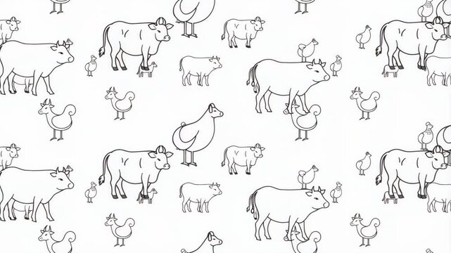 Hand drawn farm animals scrolling animation pattern