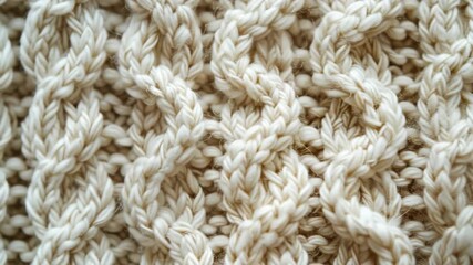 Close-up of a knit garment with basket weave patterns, showing craftsmanship and texture.