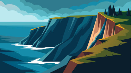 A rugged coastline with a sharp promontory rising up ting into the deep ocean below.