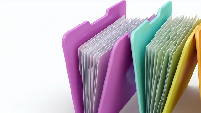 Colorful File Folders with Documents on White Background.