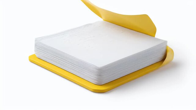 Yellow Sticky Note Dispenser on White Background.