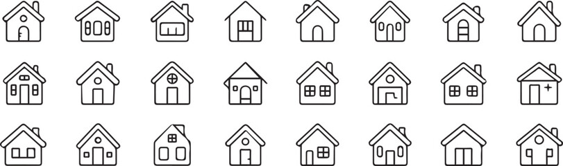 collection of black and white house icons linear home symbols for real estate and apps