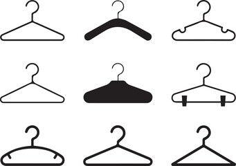 assorted hangers vector illustration nine hanger designs including wire padded plastic clip and notched styles for apparel © AIcon Star