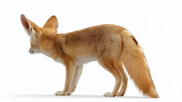 Fennec Fox Standing Isolated on White Background.