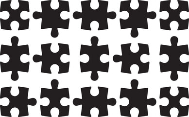 seamless jigsaw puzzle pieces pattern grid black vector art twenty isolated shapes for design cognitive exercises and print