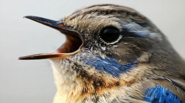 A small bird with an open beak, showing its songbird vocalization.