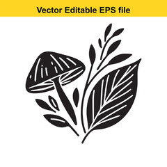 Fototapeta premium vector art of minimalist black and white mushroom and leaf design