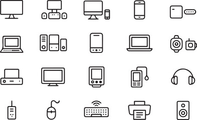 minimal electronics line icons vector set for ui ux desktop smartphone laptop camera printer ai eps jpeg png