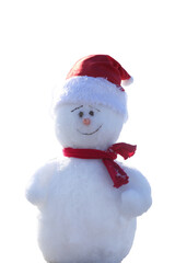 Cute  snowman with red scarf and  Santa hat isolated on transparent background
