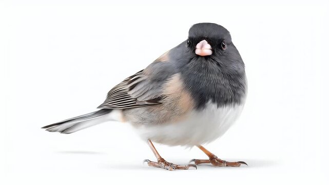 Close-up of a Dark-eyed Junco Bird on White Background.