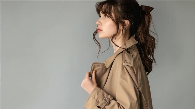 A woman posing with a trench coat