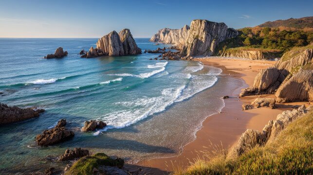 la arnia beach in cliffs of liencres of municipality of piélagos in the autonomous community of cantabria spain europe no logos no brands ar 169
