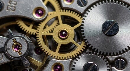Intricate clockwork mechanism, silver and gold, precision engineering and teamwork concept