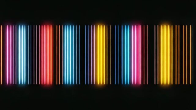 Colorful light patterns in a dark space with rhythmic flashes