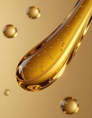 Macro Golden Oil Droplet Suspended with Glossy Reflection and Luxury Feel