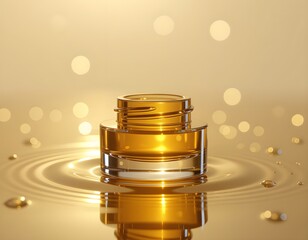 Amber Serum Bottle with Reflective Droplets and Warm Studio Lighting