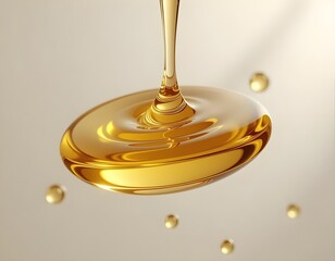 Golden Honey Drip Creating Glossy Splash on Neutral Background
